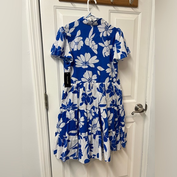 TAYLOR WHITE BORDER PRINT TIERED COLORED BLOCK MINI DRESS - Picture 4 of 8